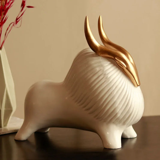 Horned Zen Yak sculpture-White