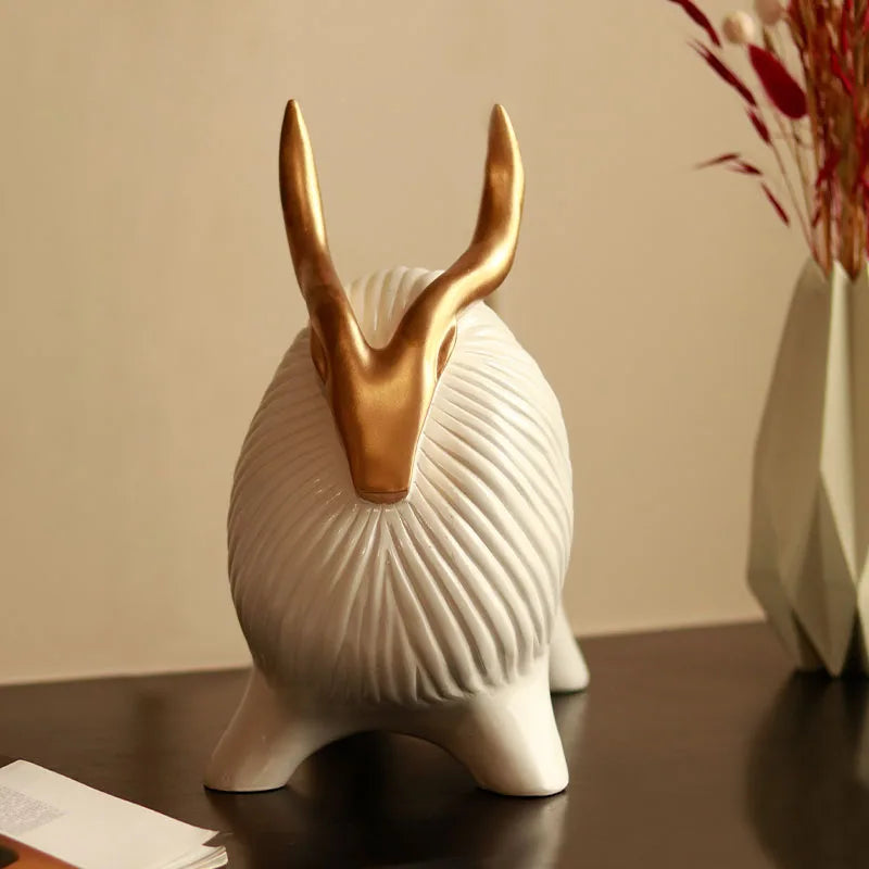 Horned Zen Yak sculpture-White