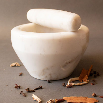 Masala Pot Mortar and Pestle | Byora Homes | White | White Indian Marble