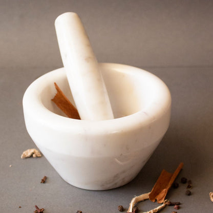 Masala Pot Mortar and Pestle | Byora Homes | White | White Indian Marble