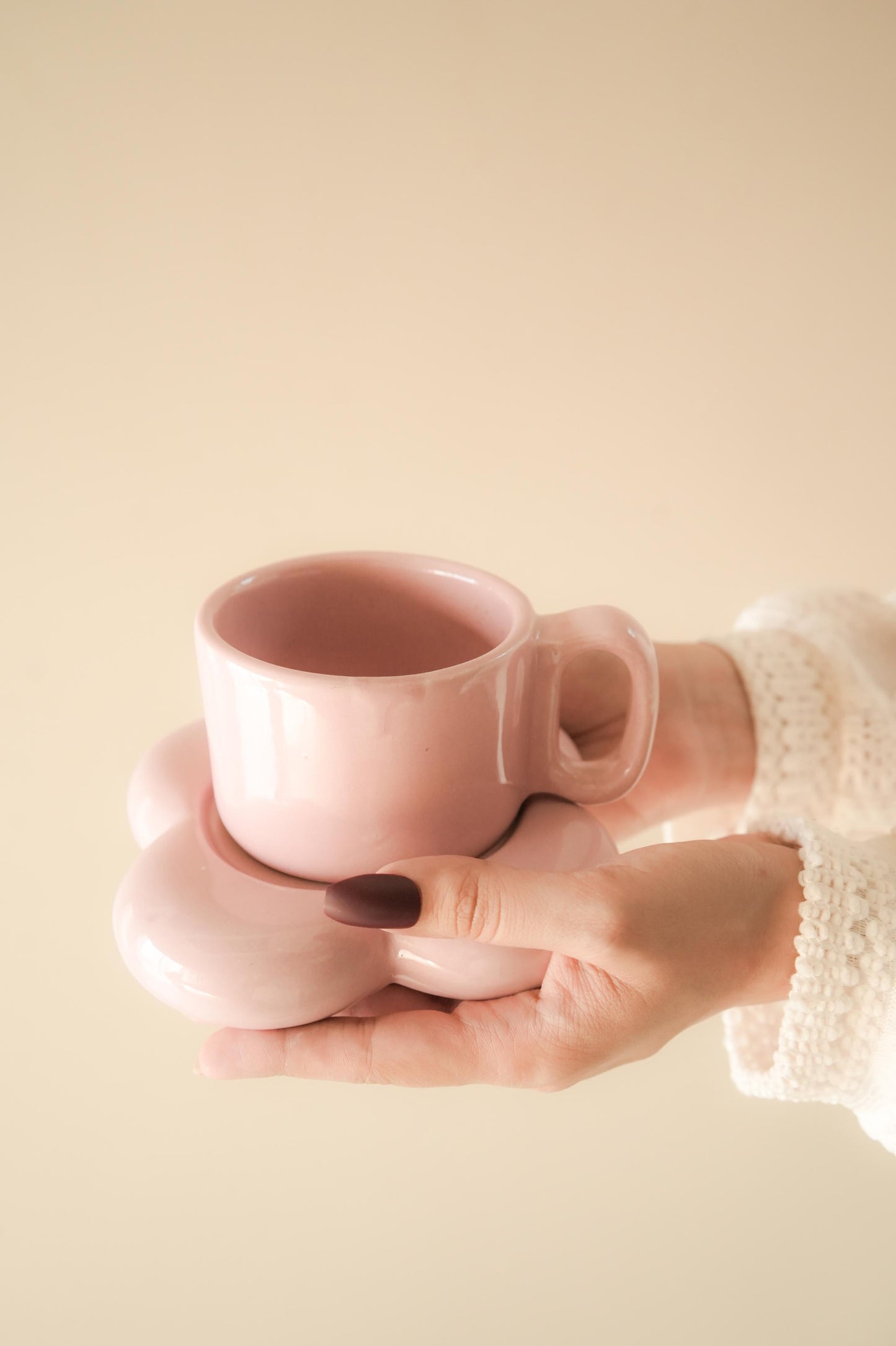 Pink Handmade floral Espresso Cup saucer set