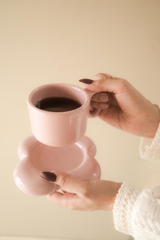 Pink Handmade floral Espresso Cup saucer set