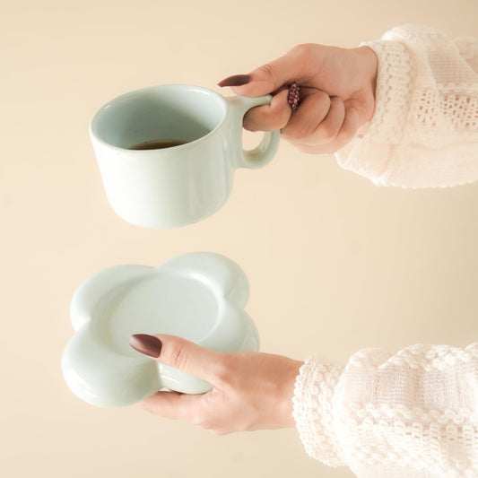 Blue Handmade floral Espresso Cup saucer set