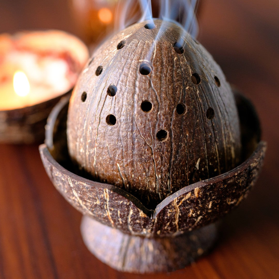 Thenga Coconut Shell Dhoop Batti Stand | Wooden Incense Holder (Set of 1)