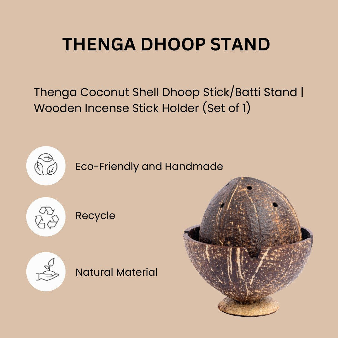 Thenga Coconut Shell Dhoop Batti Stand | Wooden Incense Holder (Set of 1)