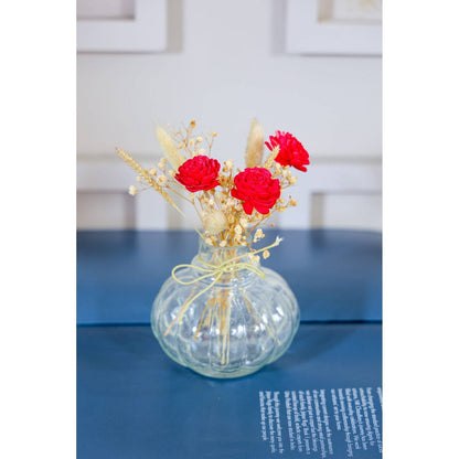 Mini glass bottle vase with red velvet bunch