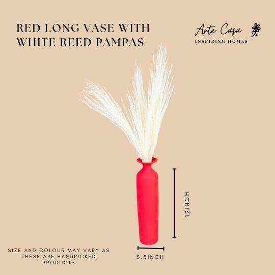 Red long vase with white reed pampas