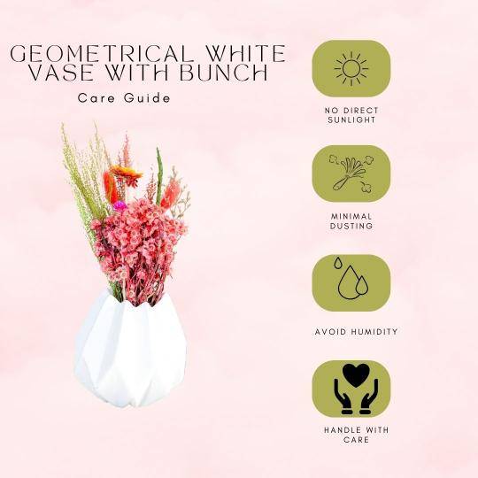 Mini white geometrical vase with spring bunch