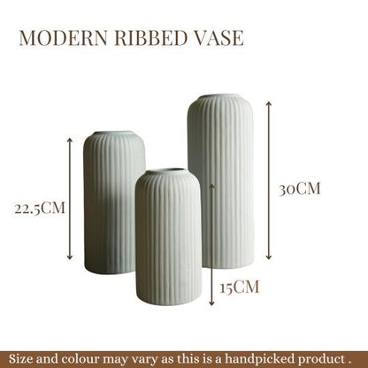 Modern Ribbed vase set of 3