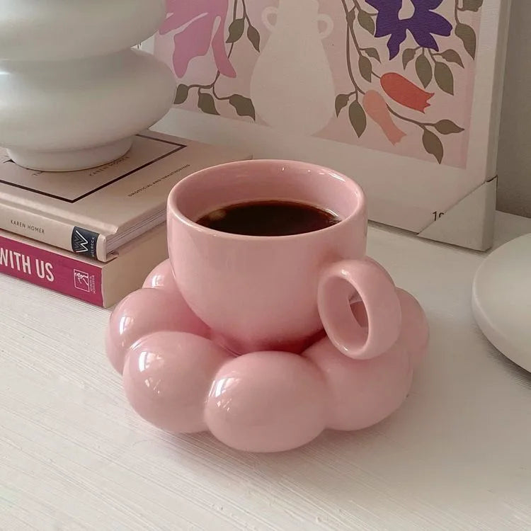 PINK bubble Mugs and saucer-set of 2