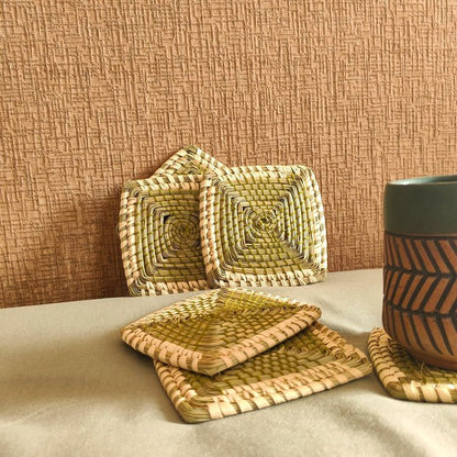 Quad Coasters | Byora Homes | Golden | Sabai Grass | Set of 4