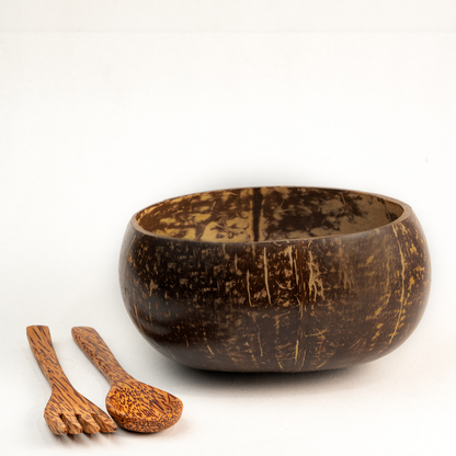 Artisan Jumbo Polished Coconut Bowl + Spoon & Fork - 900 ml