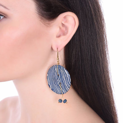 ceramic ivory & indigo bead round earring set