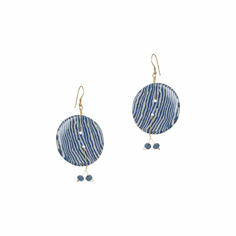 ceramic ivory & indigo bead round earring set