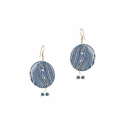 ceramic ivory & indigo bead round earring set