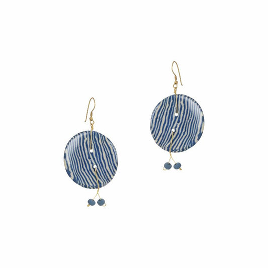 ceramic ivory & indigo bead round earring set