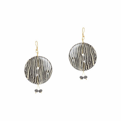 ceramic ivory & grey bead round earring set