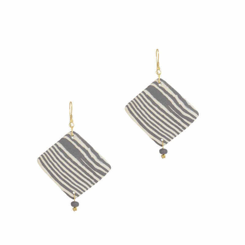 glazed ceramic rhombus ivory & grey earring set