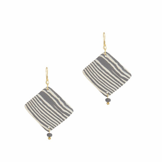 glazed ceramic rhombus ivory & grey earring set