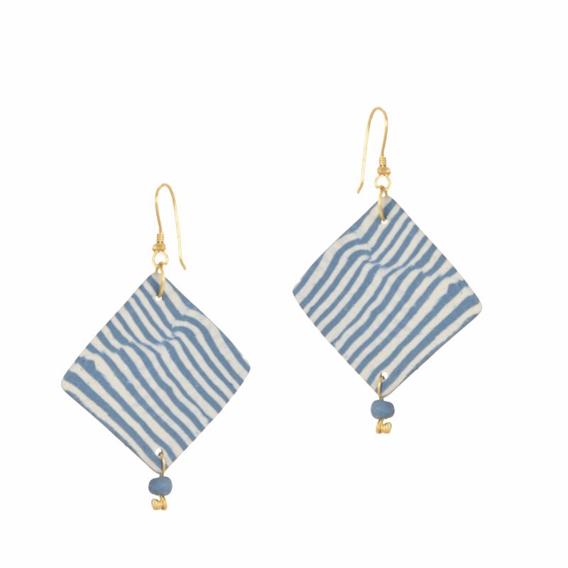 glazed ceramic rhombus white & indigo earring set