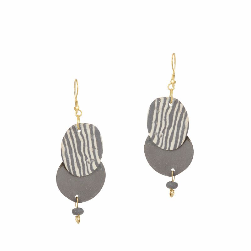 ceramic double loop grey earring set