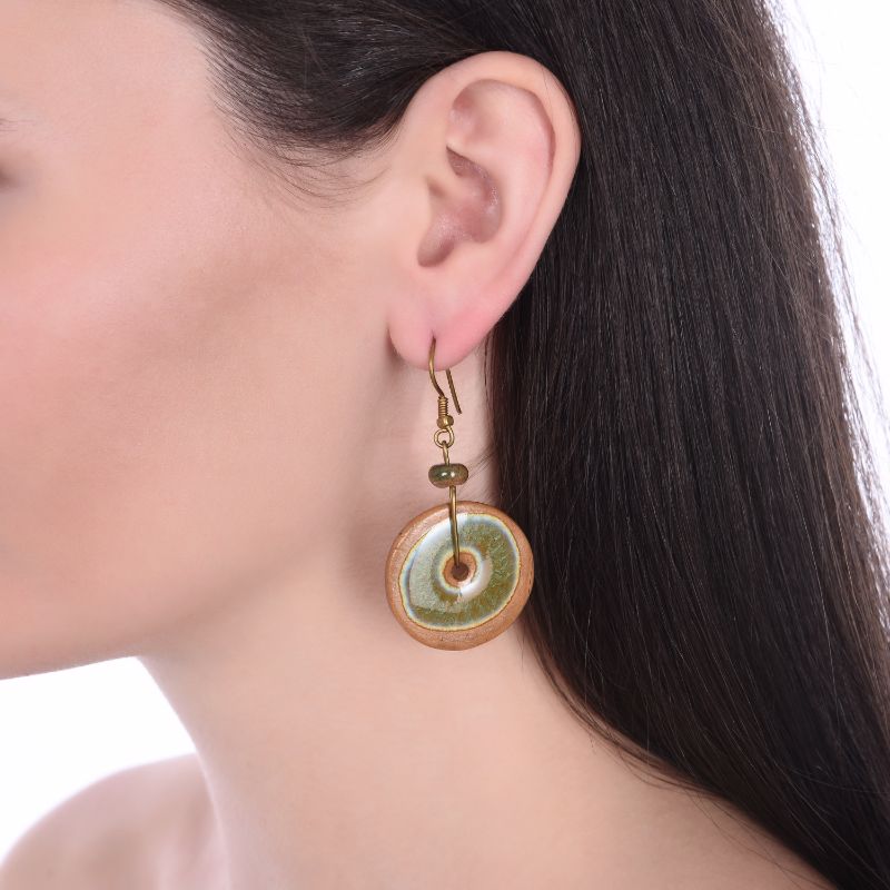 glazed ceramic loop olive earring set