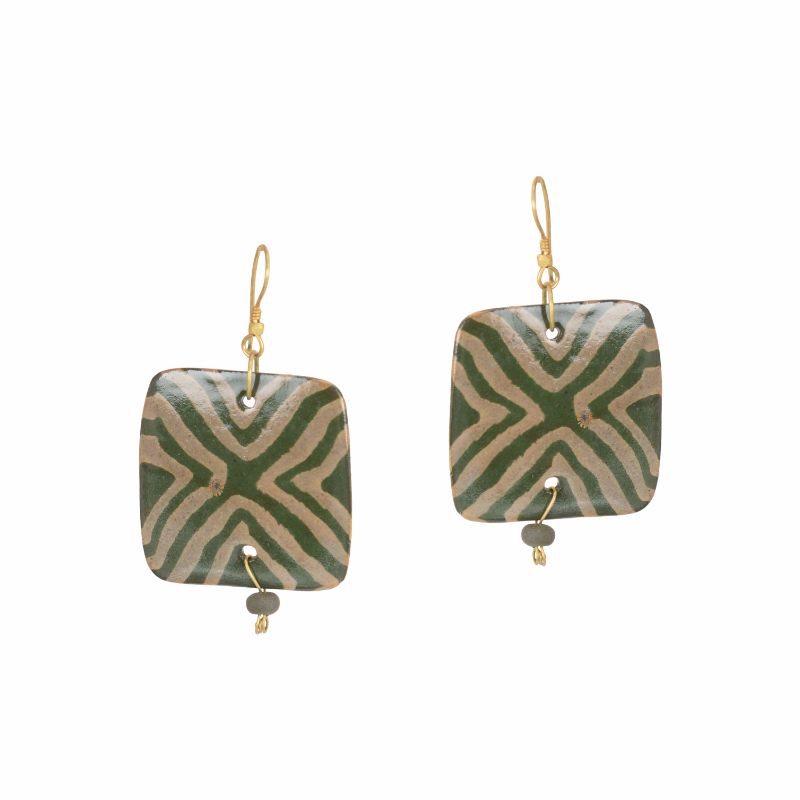 glazed ceramic square white & olive earring set