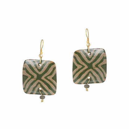 glazed ceramic square white & olive earring set
