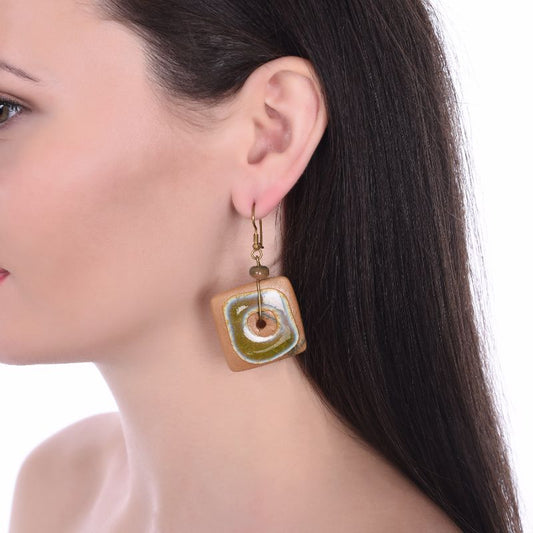 glazed ceramic loop mustard & olive earring set