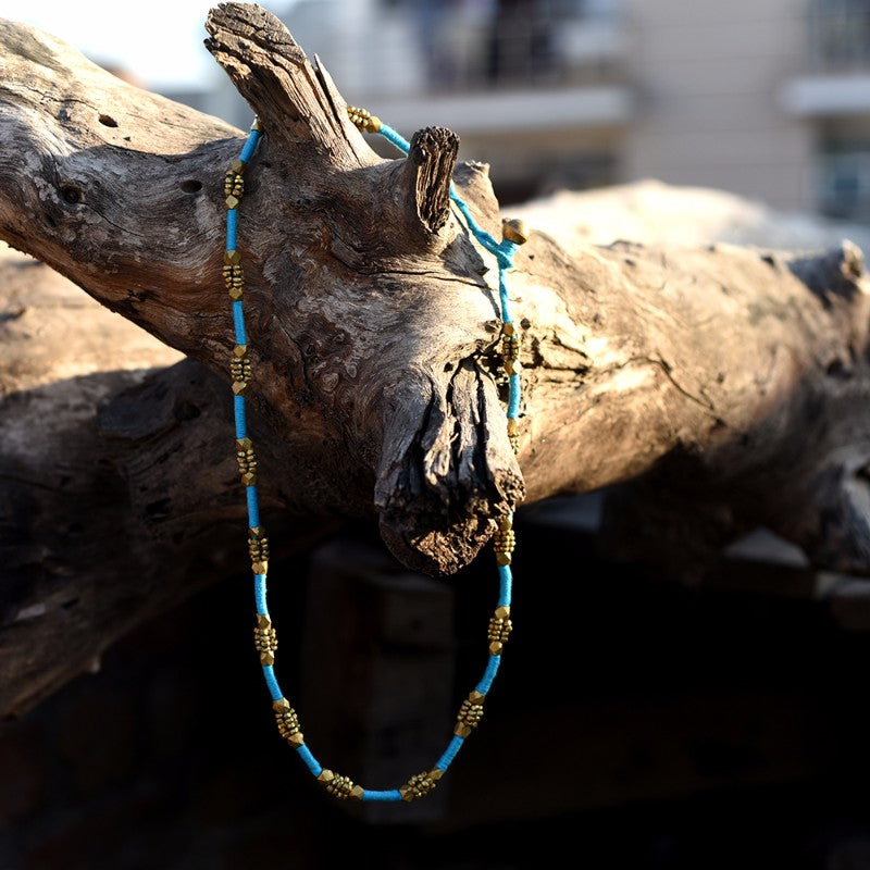 blue Dhokra neck piece