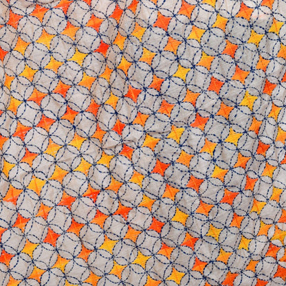 Phulkari design Off-white base with Red & Yellow color embroidery Stole