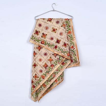 Phulkari design light brown base with multicolor embroidery Stole
