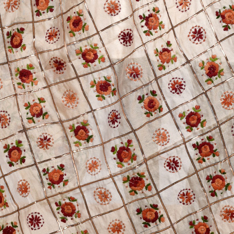 Phulkari design light brown base with multicolor embroidery Stole