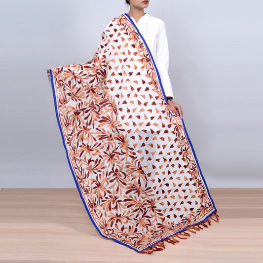 Phulkari design off-white base with brown color embroidery Stole