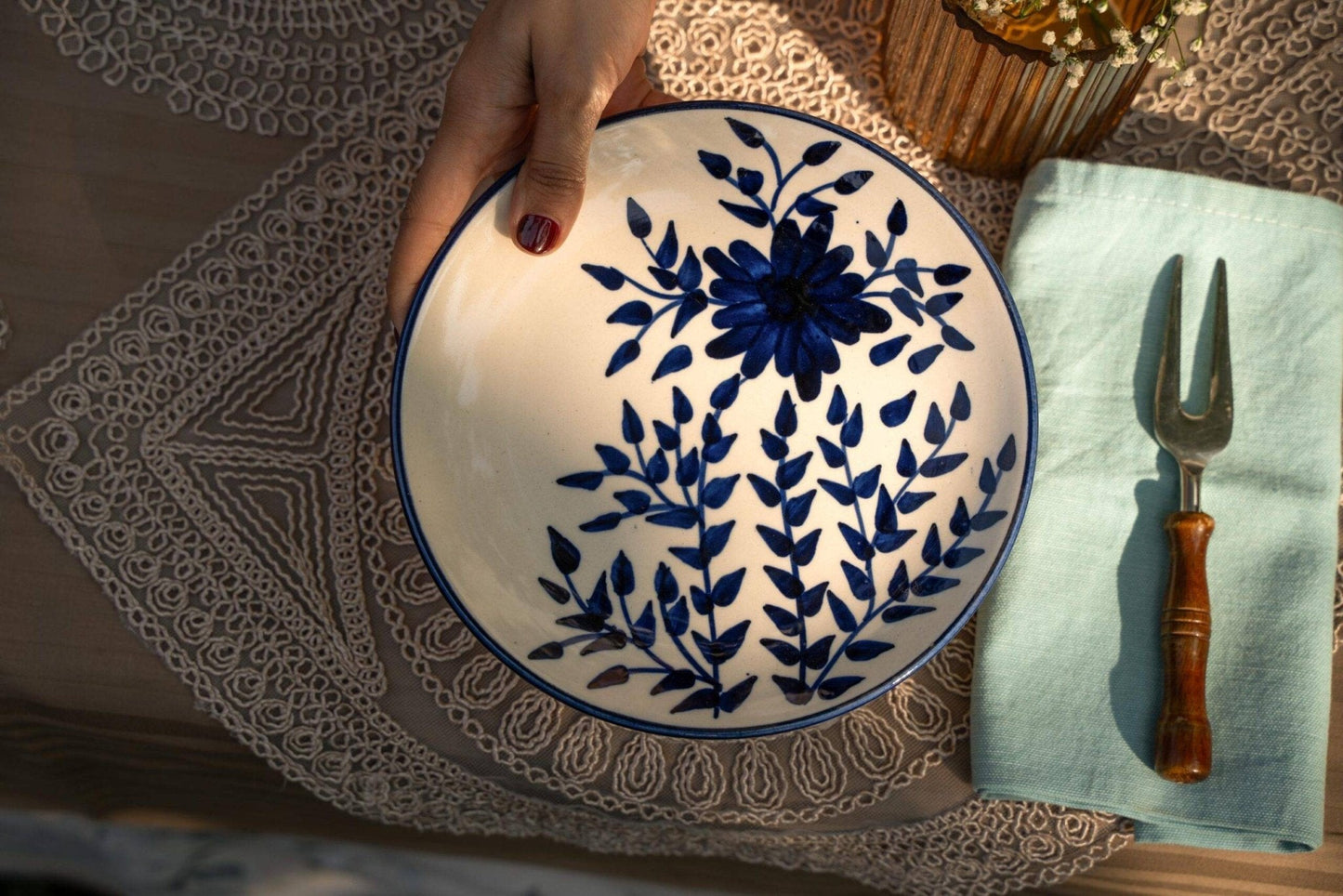 Blue Pottery quater plate set