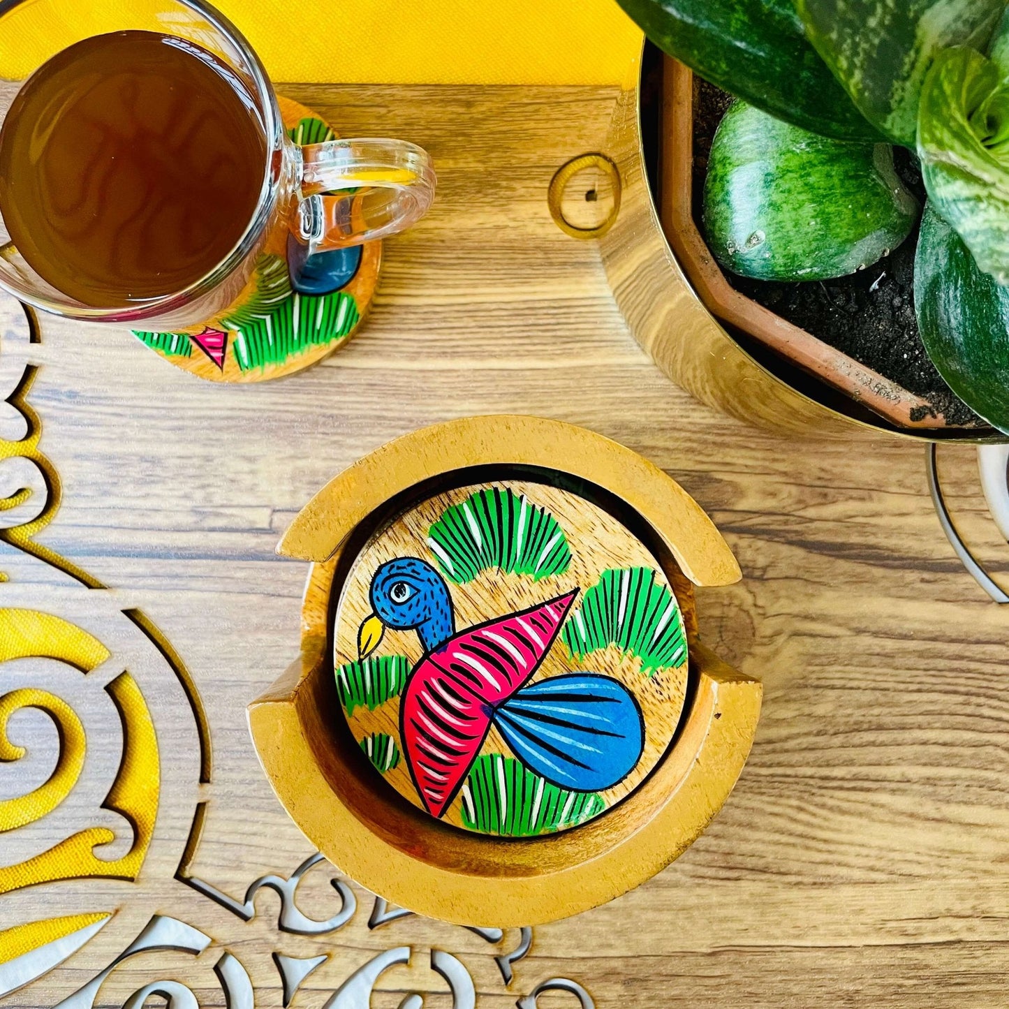 Chahel Wooden Coaster Set of 6