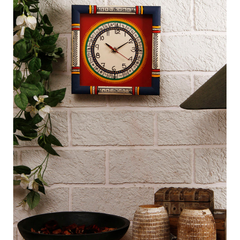 Warli Painted Wooden Wall Clock