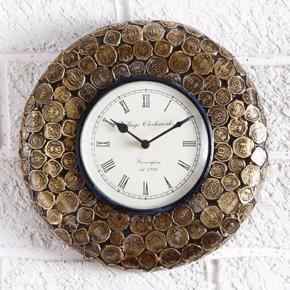 Wooden Brass coin Vintage Wall Clock