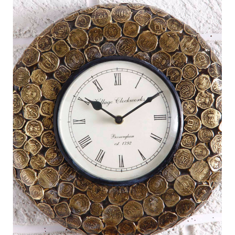 Wooden Brass coin Vintage Wall Clock