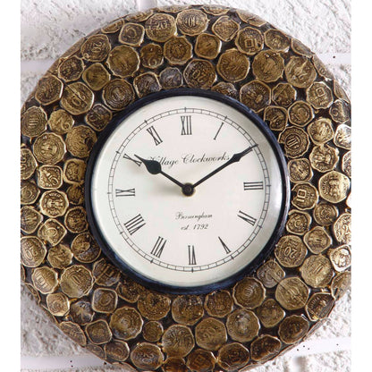 Wooden Brass coin Vintage Wall Clock