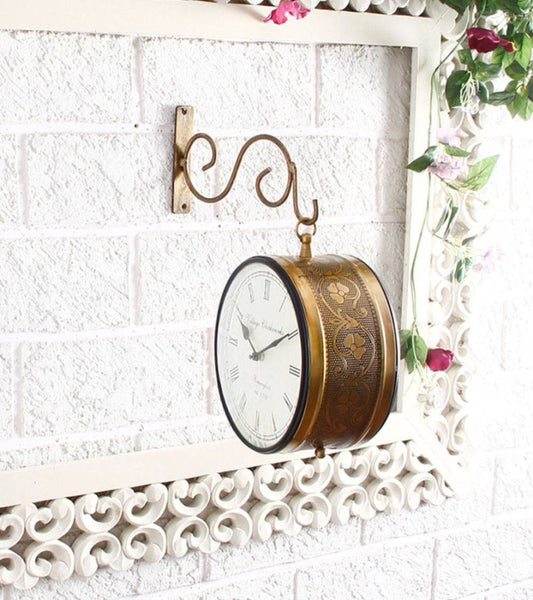 Brass Plated Double Side Golden Vintage Station Clock