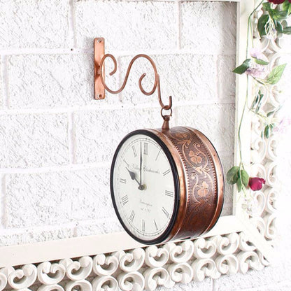 Brass Plated Double Side Copper Vintage Station Clock