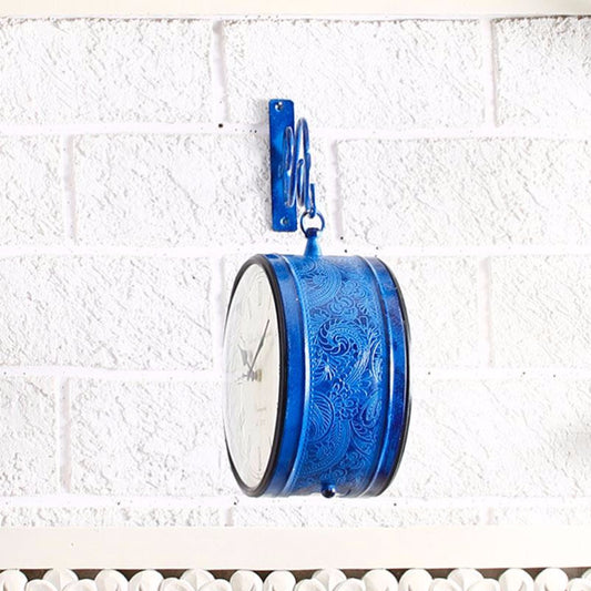 Brass Plated Double Side Blue Vintage Station Clock