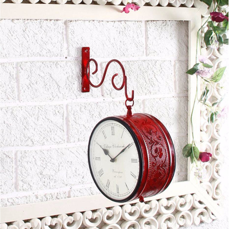 Brass Plated Double Side Red Vintage Station Clock