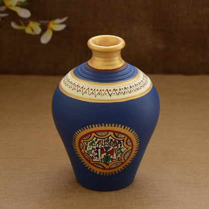 Blue colored Terracotta Warli Pot