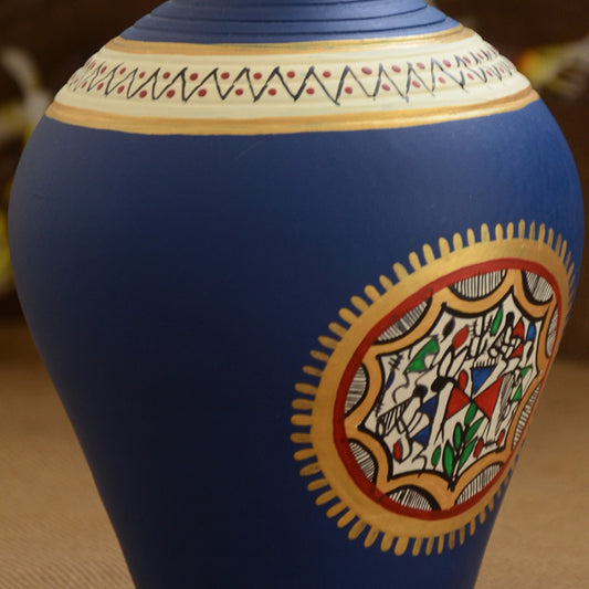 Blue colored Terracotta Warli Pot
