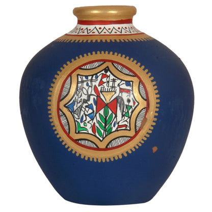 Blue colored Terracotta Warli Pot
