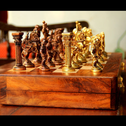 Roman Brass Chess Set with wooden board