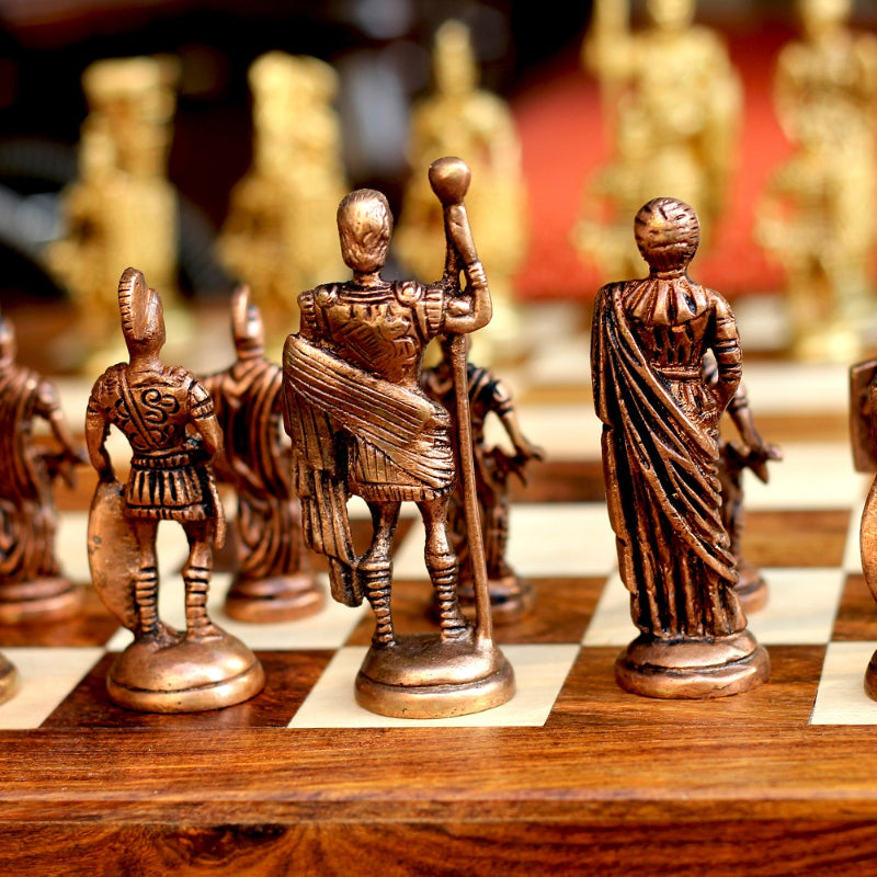 Roman Brass Chess Set with wooden board