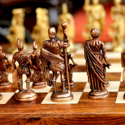 Roman Brass Chess Set with wooden board